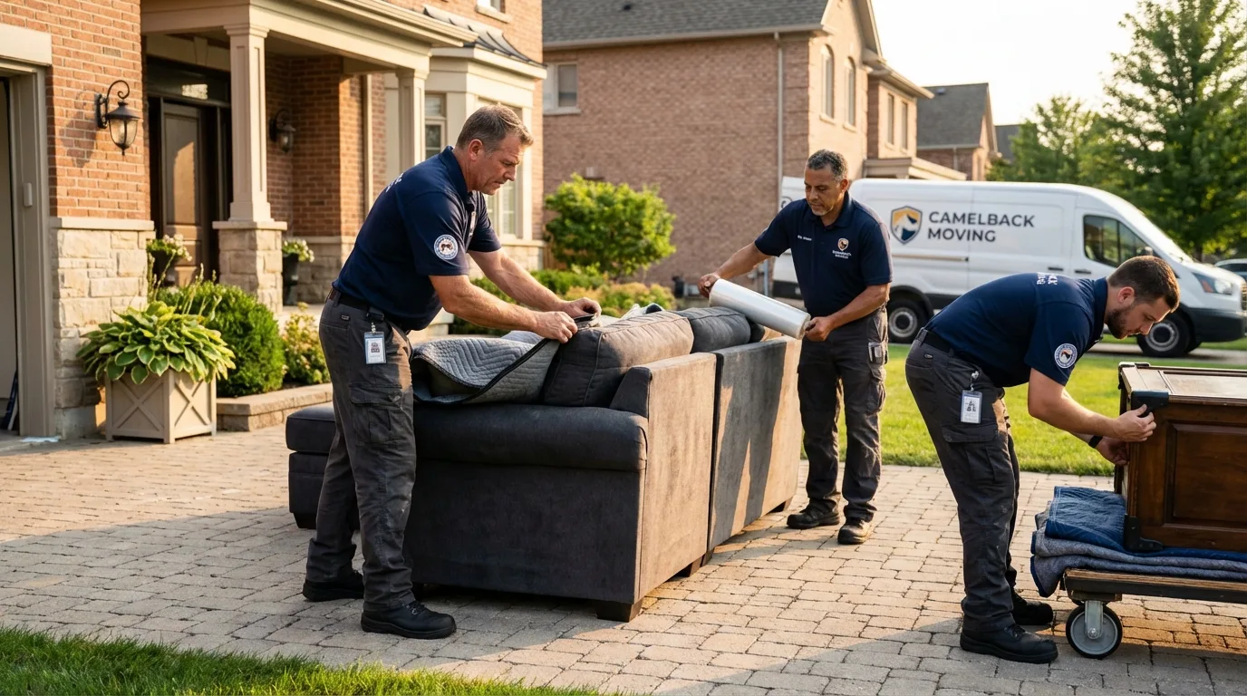 Large estate moving crew wrapping furniture in Uxbridge, MA